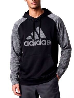 ADIDAS Mens (L) Climawarm® Black Gray Tech Fleece Training Hoodie Sweatshirt